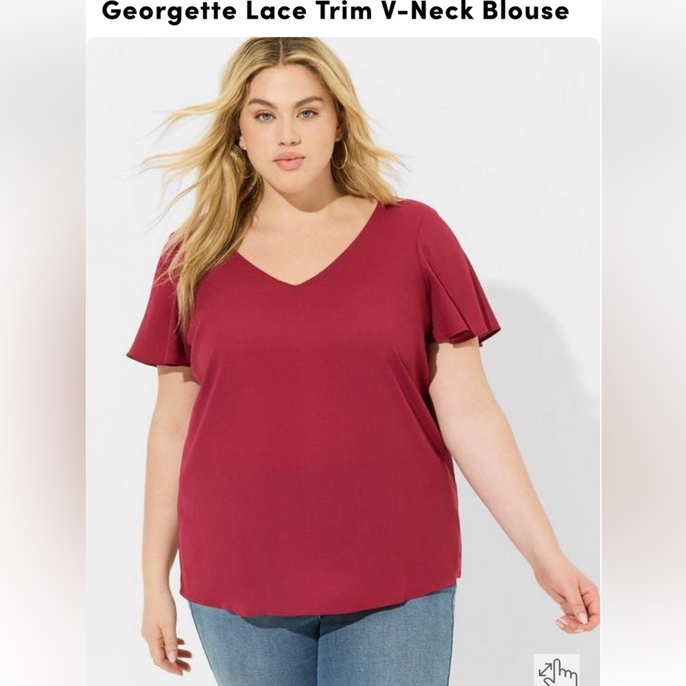 Torrid Georgette Lace Trim V-Neck Blouse